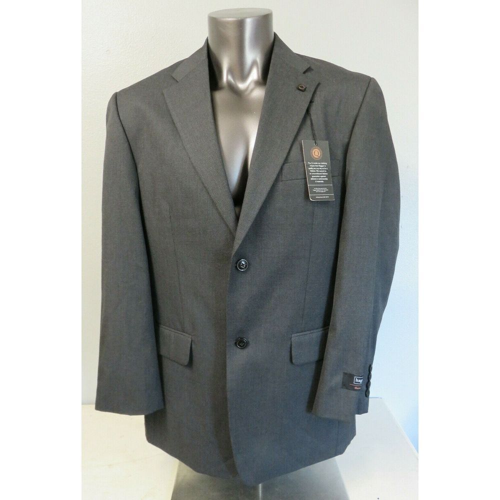 Mens HAGGAR Gray 2 Button Suit Formal Jacket New Size 42L Single Vent